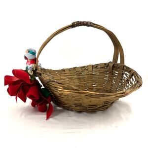 Vintage Christmas Gathering Basket Farmers Market Wicker Storage 1950s
